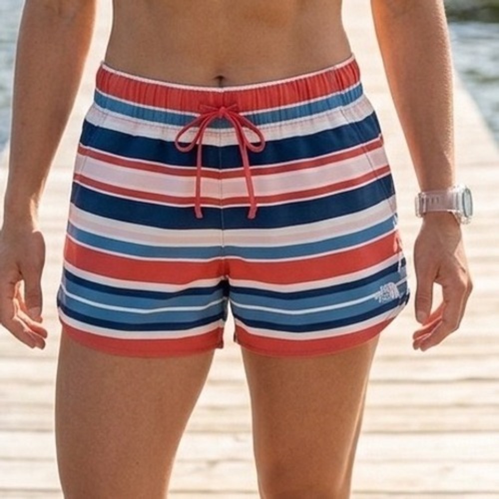 The North Face Womens Class V Water Shorts Medium Red Blue Striped Nylon Hiking